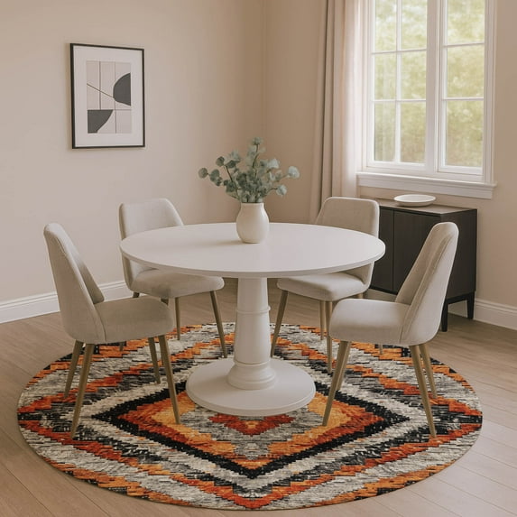 Addison Rugs Mayfield Premium Machine Washable Transitional Aztec Terracotta Round Rug, 8' x 8'