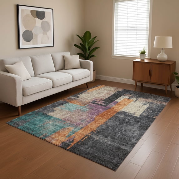 Addison Rugs Mayfield Premium Machine Washable Transitional Blocks Charcoal Rectangle Rug, 8' x 10'