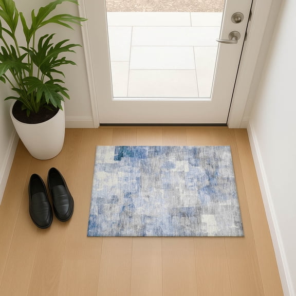 Addison Rugs Mayfield Premium Machine Washable Transitional Blocks Denim Rectangle Rug, 1'8" x 2'6"