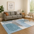 thumbnail image 1 of Addison Rugs Mayfield Premium Machine Washable Transitional Blocks Denim Rectangle Rug, 8' X 10' Machine Washable Transitional Blocks Denim Oversized Sherpa Throw Blanket, 1 of 6