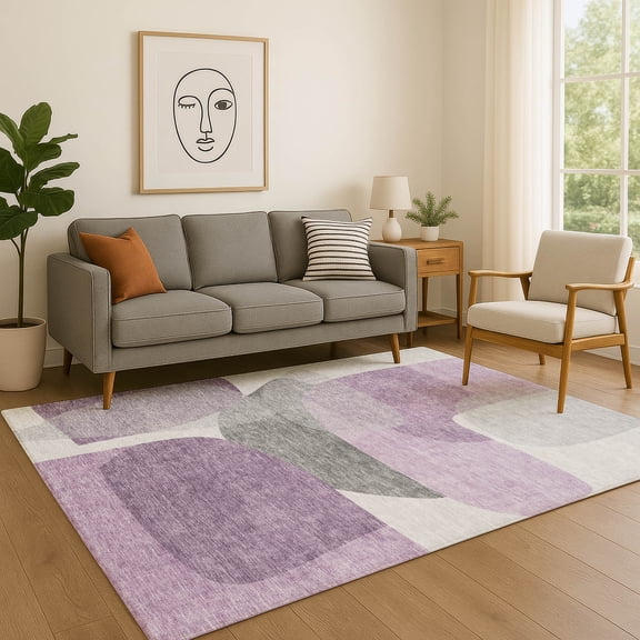 Addison Rugs Mayfield Premium Machine Washable Transitional Blocks Purple Rectangle Rug, 8' x 10'