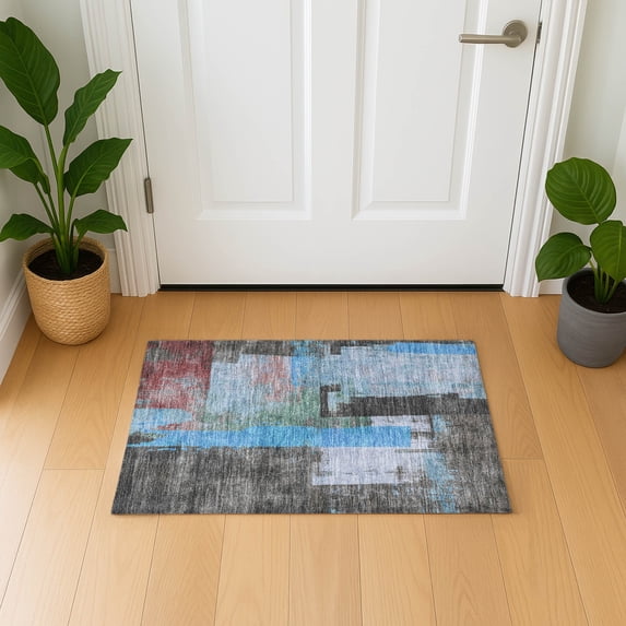 Addison Rugs Mayfield Premium Machine Washable Transitional Blocks Sky Rectangle Rug, 1'8" x 2'6"