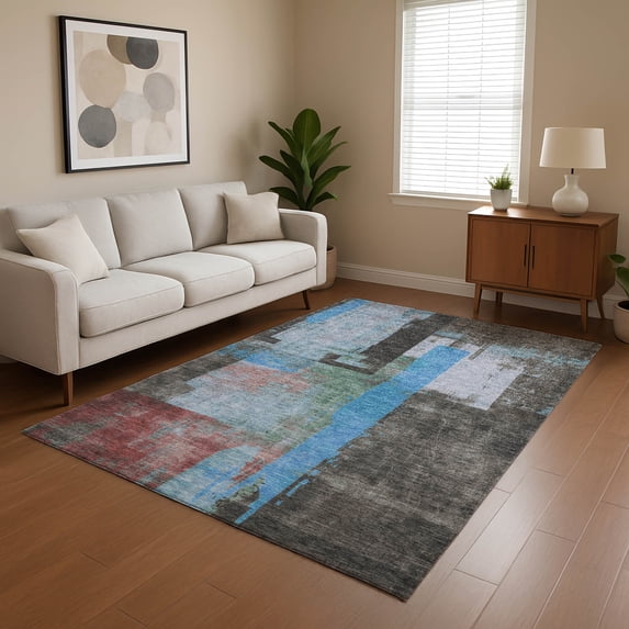 Addison Rugs Mayfield Premium Machine Washable Transitional Blocks Sky Rectangle Rug, 5' x 7'6"