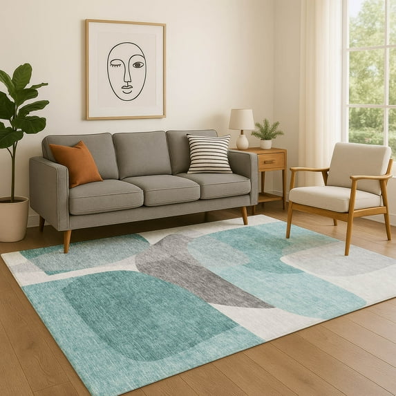 Addison Rugs Mayfield Premium Machine Washable Transitional Blocks Teal Rectangle Rug, 10' X 14' Machine Washable Transitional Blocks Teal Oversized Sherpa Throw Blanket