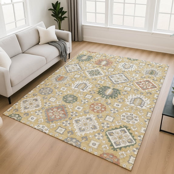 Addison Rugs Mayfield Premium Machine Washable Transitional Bohemian Gold Rectangle Rug, 3' x 5'
