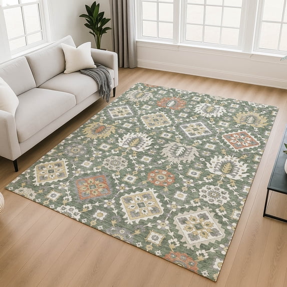 Addison Rugs Mayfield Premium Machine Washable Transitional Bohemian Green Rectangle Rug, 9' x 12'