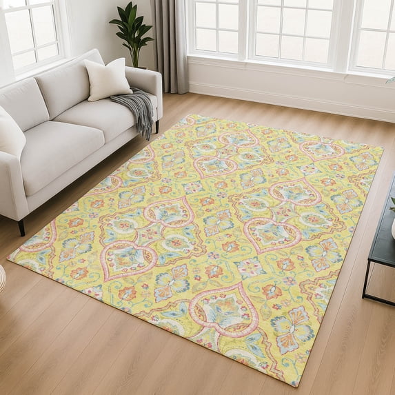 Addison Rugs Mayfield Premium Machine Washable Transitional Bohemian Yellow Rectangle Rug, 10' x 14'