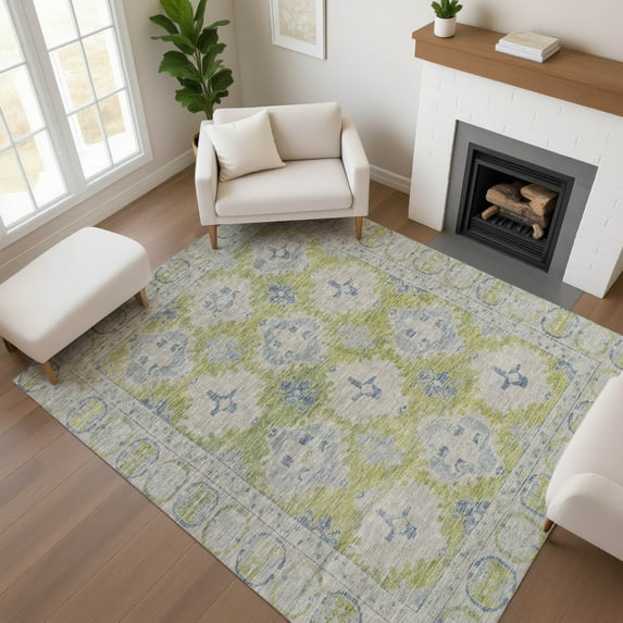 Addison Rugs Mayfield Premium Machine Washable Transitional Border Aloe Rectangle Rug, 8' x 10'