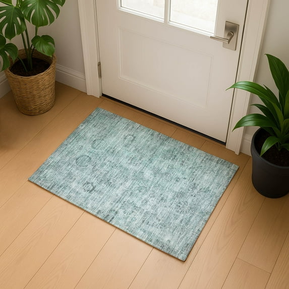 Addison Rugs Mayfield Premium Machine Washable Transitional Border Aqua Rectangle Rug, 1'8" x 2'6"