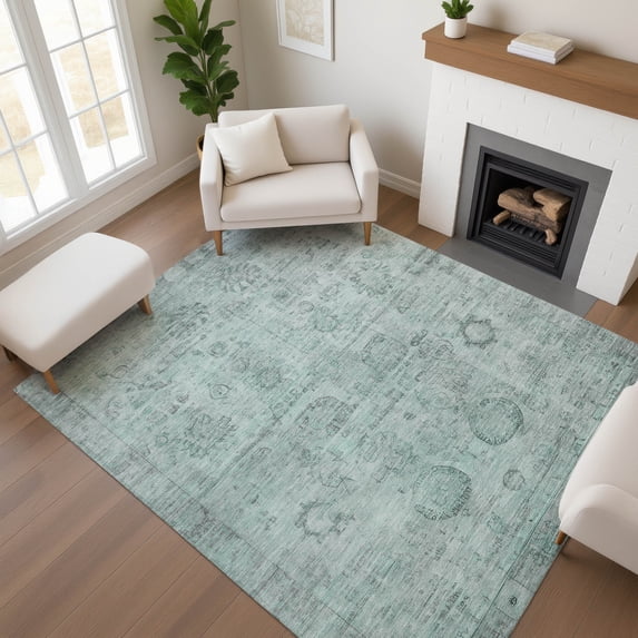 Addison Rugs Mayfield Premium Machine Washable Transitional Border Aqua Rectangle Rug, 10' x 14'