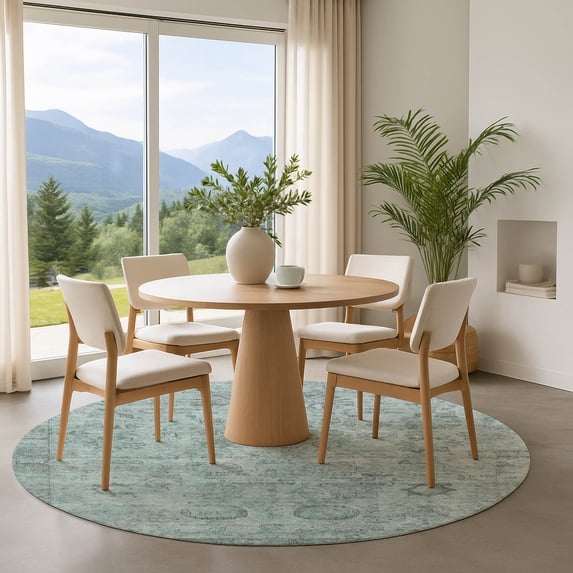 Addison Rugs Mayfield Premium Machine Washable Transitional Border Aqua Round Rug, 8' x 8'