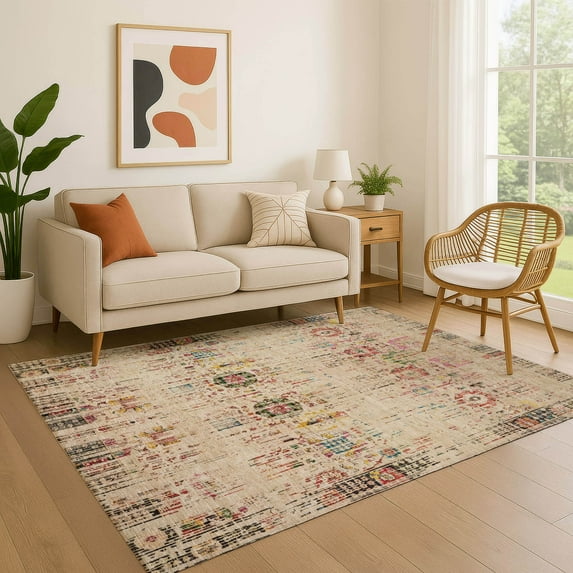 Addison Rugs Mayfield Premium Machine Washable Transitional Border Beige Rectangle Rug, 3' x 5'
