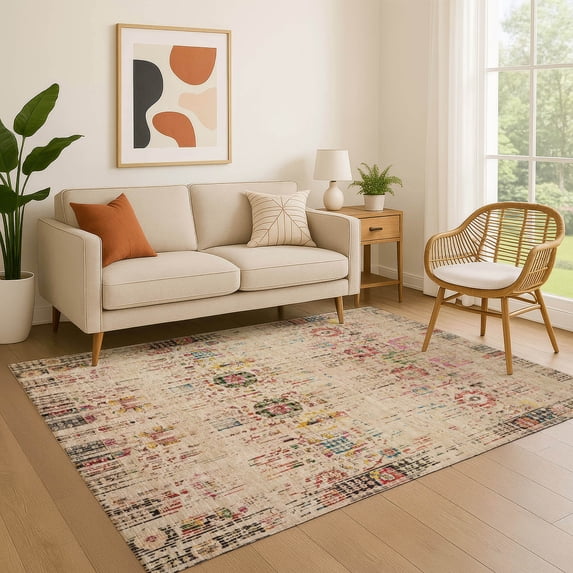 Addison Rugs Mayfield Premium Machine Washable Transitional Border Beige Rectangle Rug, 5' x 7'6"