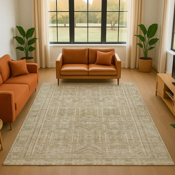Addison Rugs Mayfield Premium Machine Washable Transitional Border Beige Rectangle Rug, 9' x 12'