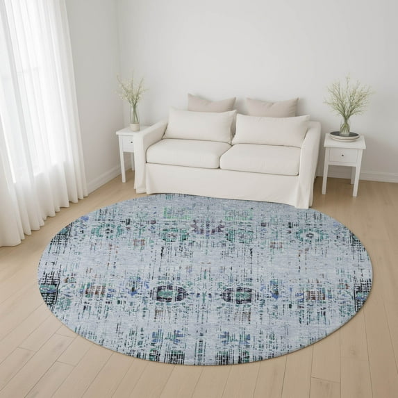 Addison Rugs Mayfield Premium Machine Washable Transitional Border Blue Round Rug, 8' x 8'