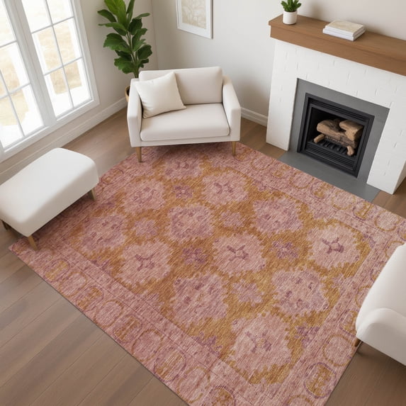 Addison Rugs Mayfield Premium Machine Washable Transitional Border Blush Rectangle Rug, 5' x 7'6"