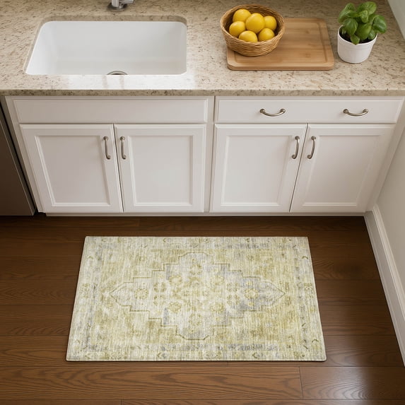 Addison Rugs Mayfield Premium Machine Washable Transitional Border Gold Rectangle Rug, 1'8" x 2'6"
