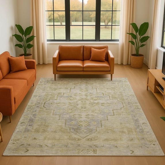 Addison Rugs Mayfield Premium Machine Washable Transitional Border Gold Rectangle Rug, 2'6" x 3'10"