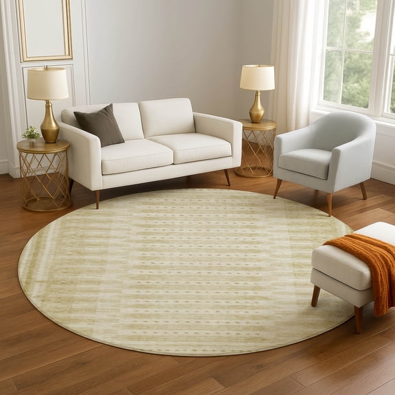 Addison Rugs Mayfield Premium Machine Washable Transitional Border Gold Round Rug, 8' x 8'