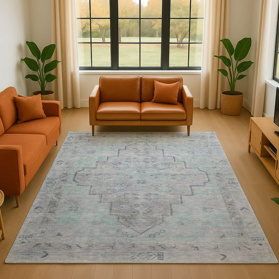 Addison Rugs Mayfield Premium Machine Washable Transitional Border Gray Rectangle Rug, 5' x 7'6"