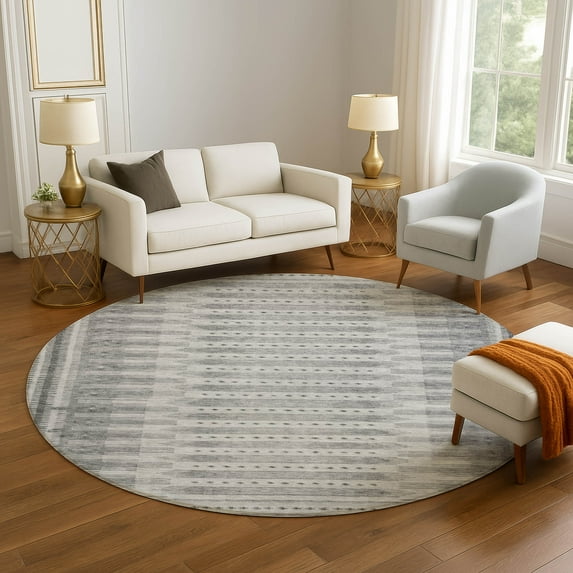 Addison Rugs Mayfield Premium Machine Washable Transitional Border Gray Round Rug, 8' x 8'