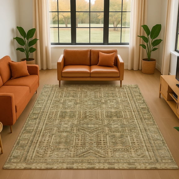 Addison Rugs Mayfield Premium Machine Washable Transitional Border Khaki Rectangle Rug, 2'6" x 3'10"