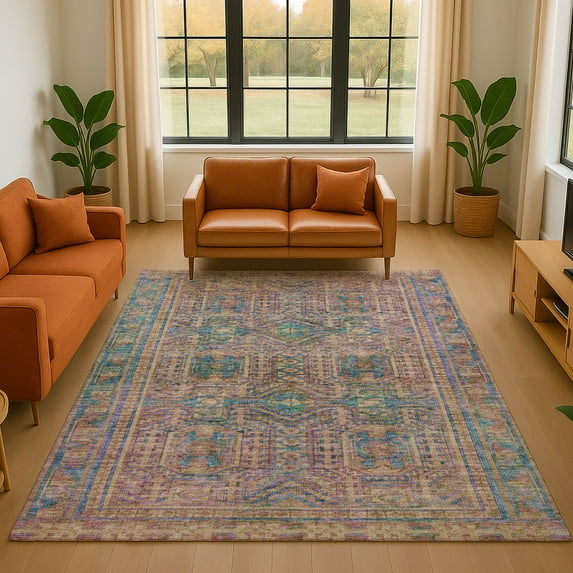 Addison Rugs Mayfield Premium Machine Washable Transitional Border Orange Rectangle Rug, 10' x 14'