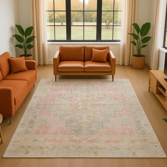 Addison Rugs Mayfield Premium Machine Washable Transitional Border Pink Rectangle Rug, 2'6" x 3'10"