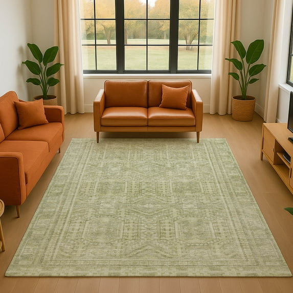 Addison Rugs Mayfield Premium Machine Washable Transitional Border Sage Rectangle Rug, 10' x 14'
