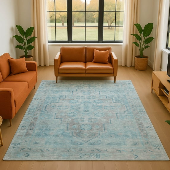 Addison Rugs Mayfield Premium Machine Washable Transitional Border Sky Rectangle Rug, 3' x 5'