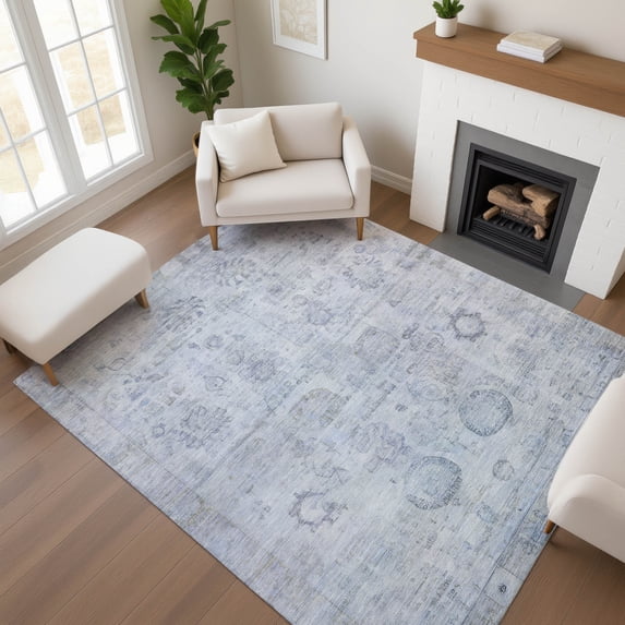 Addison Rugs Mayfield Premium Machine Washable Transitional Border Sky Rectangle Rug, 5' x 7'6"