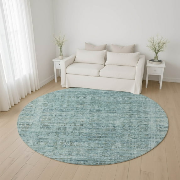 Addison Rugs Mayfield Premium Machine Washable Transitional Border Sky Round Rug, 8' x 8'