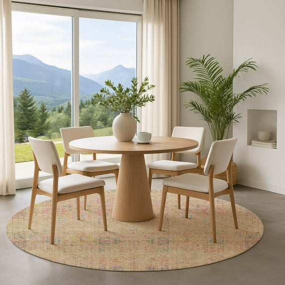 Addison Rugs Mayfield Premium Machine Washable Transitional Border Tan Round Rug, 8' x 8'