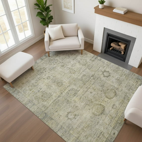 Addison Rugs Mayfield Premium Machine Washable Transitional Border Taupe Rectangle Rug, 3' x 5'