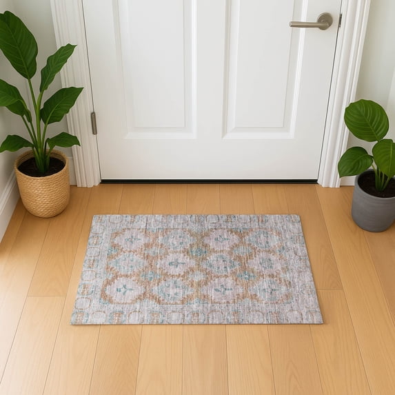 Addison Rugs Mayfield Premium Machine Washable Transitional Border Terracotta Rectangle Rug, 1'8" x 2'6"