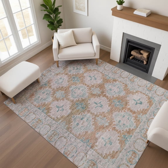 Addison Rugs Mayfield Premium Machine Washable Transitional Border Terracotta Rectangle Rug, 2'6" x 3'10"
