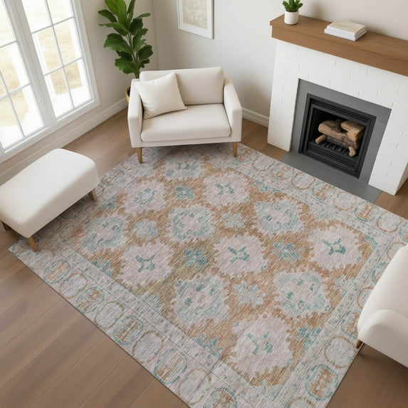 Addison Rugs Mayfield Premium Machine Washable Transitional Border Terracotta Rectangle Rug, 9' x 12'