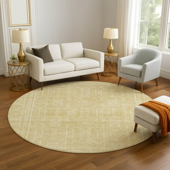 Addison Rugs Mayfield Premium Machine Washable Transitional Border Wheat Round Rug, 8' x 8'
