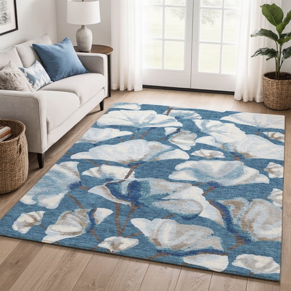 Addison Rugs Mayfield Premium Machine Washable Transitional Botanical Blue Rectangle Rug, 10' x 14'