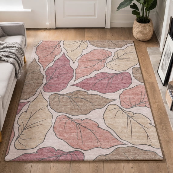 Addison Rugs Mayfield Premium Machine Washable Transitional Botanical Blush Rectangle Rug, 8' x 10'