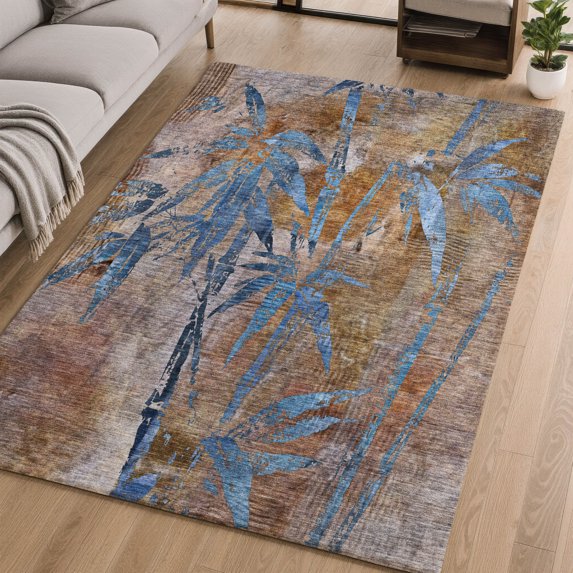 Addison Rugs Mayfield Premium Machine Washable Transitional Botanical Brown Rectangle Rug, 5' x 7'6"