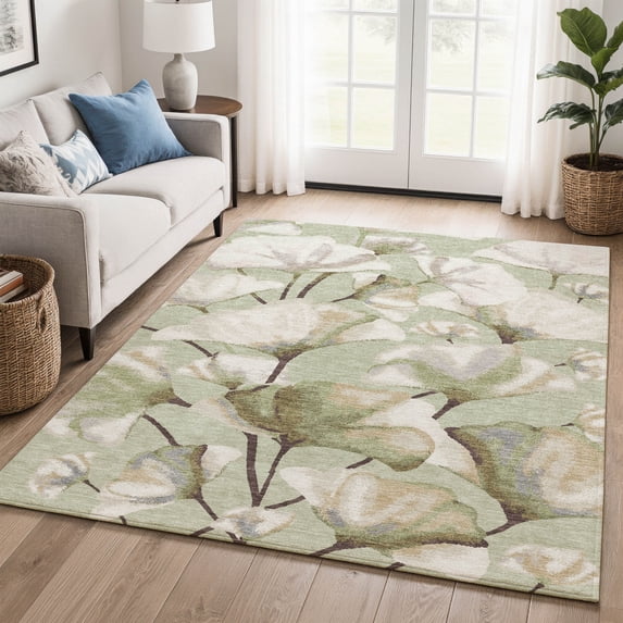 Addison Rugs Mayfield Premium Machine Washable Transitional Botanical Celery Rectangle Rug, 5' x 7'6"