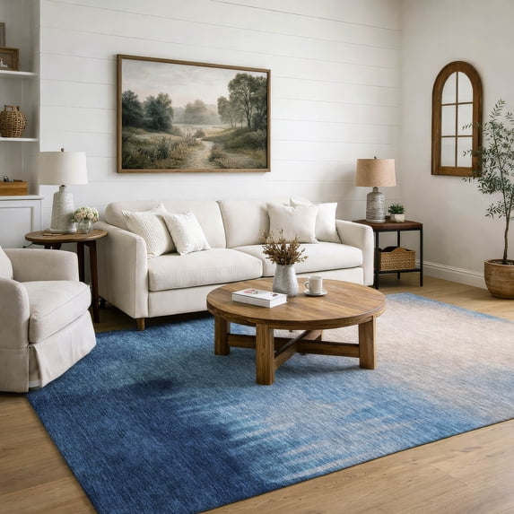 Addison Rugs Mayfield Premium Machine Washable Transitional Botanical Denim Rectangle Rug, 9' x 12'