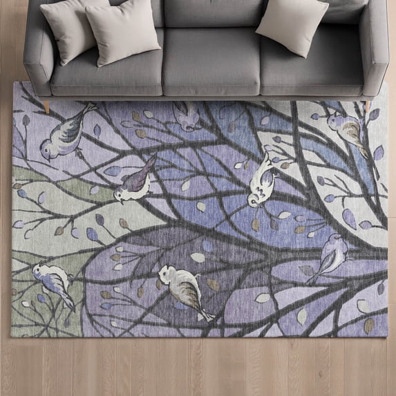 Addison Rugs Mayfield Premium Machine Washable Transitional Botanical Purple Rectangle Rug, 10' x 14'