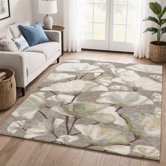 Addison Rugs Mayfield Premium Machine Washable Transitional Botanical Taupe Rectangle Rug, 10' x 14'