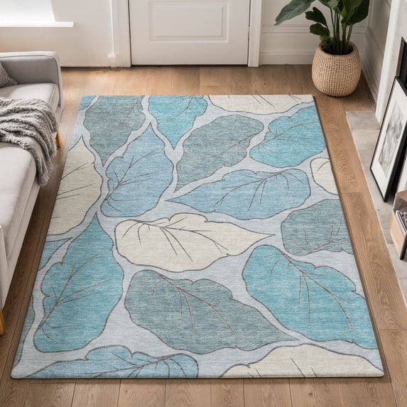 Addison Rugs Mayfield Premium Machine Washable Transitional Botanical Teal Rectangle Rug, 10' x 14'