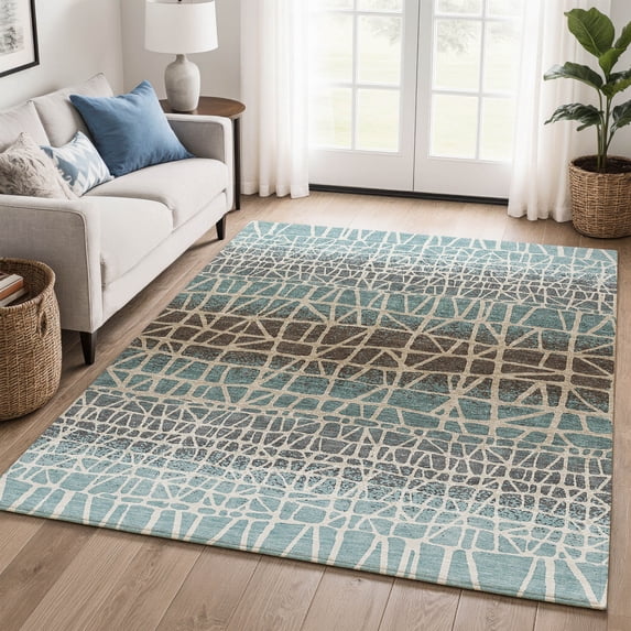 Addison Rugs Mayfield Premium Machine Washable Transitional Botanical Teal Rectangle Rug, 10' x 14'
