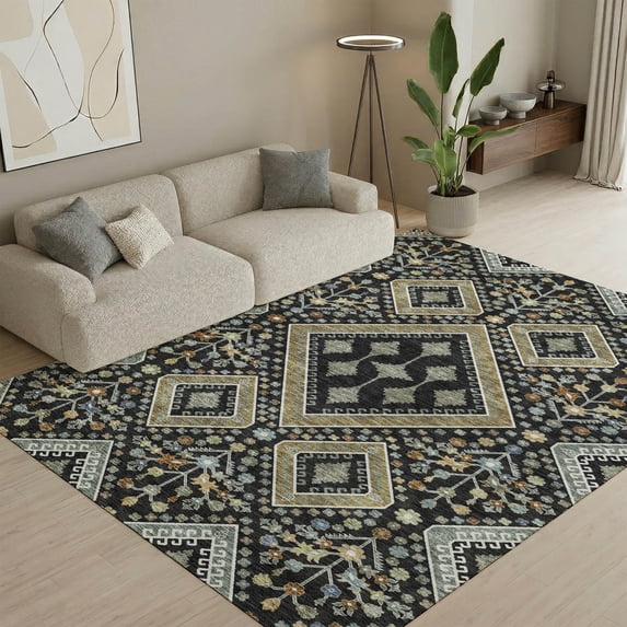 Addison Rugs Mayfield Premium Machine Washable Transitional Casual Black Rectangle Rug, 5' x 7'6"