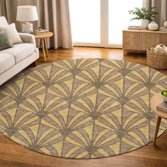 Addison Rugs Mayfield Premium Machine Washable Transitional Casual Gold Round Rug, 8' x 8'