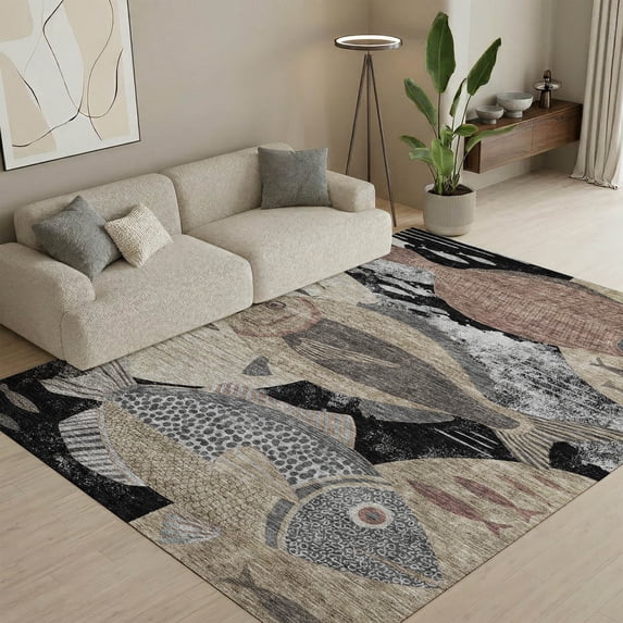 Addison Rugs Mayfield Premium Machine Washable Transitional Coastal Black Rectangle Rug, 10' x 14'